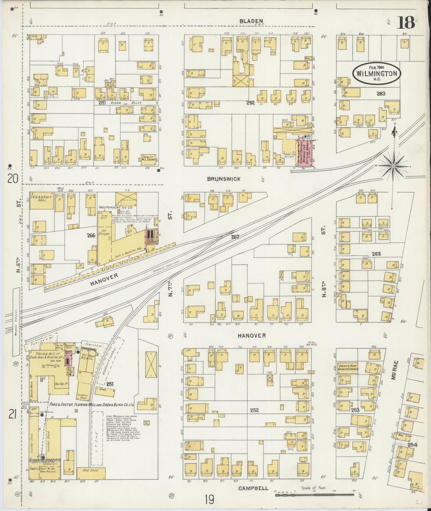 Sanborn Fire Insurance Map from Wilmington, New Hanover County, North Carolina (1904), Sheet #0018 - Complete Map Set gallery image, historic Sanborn map, vintage wall art, North Carolina North Carolina