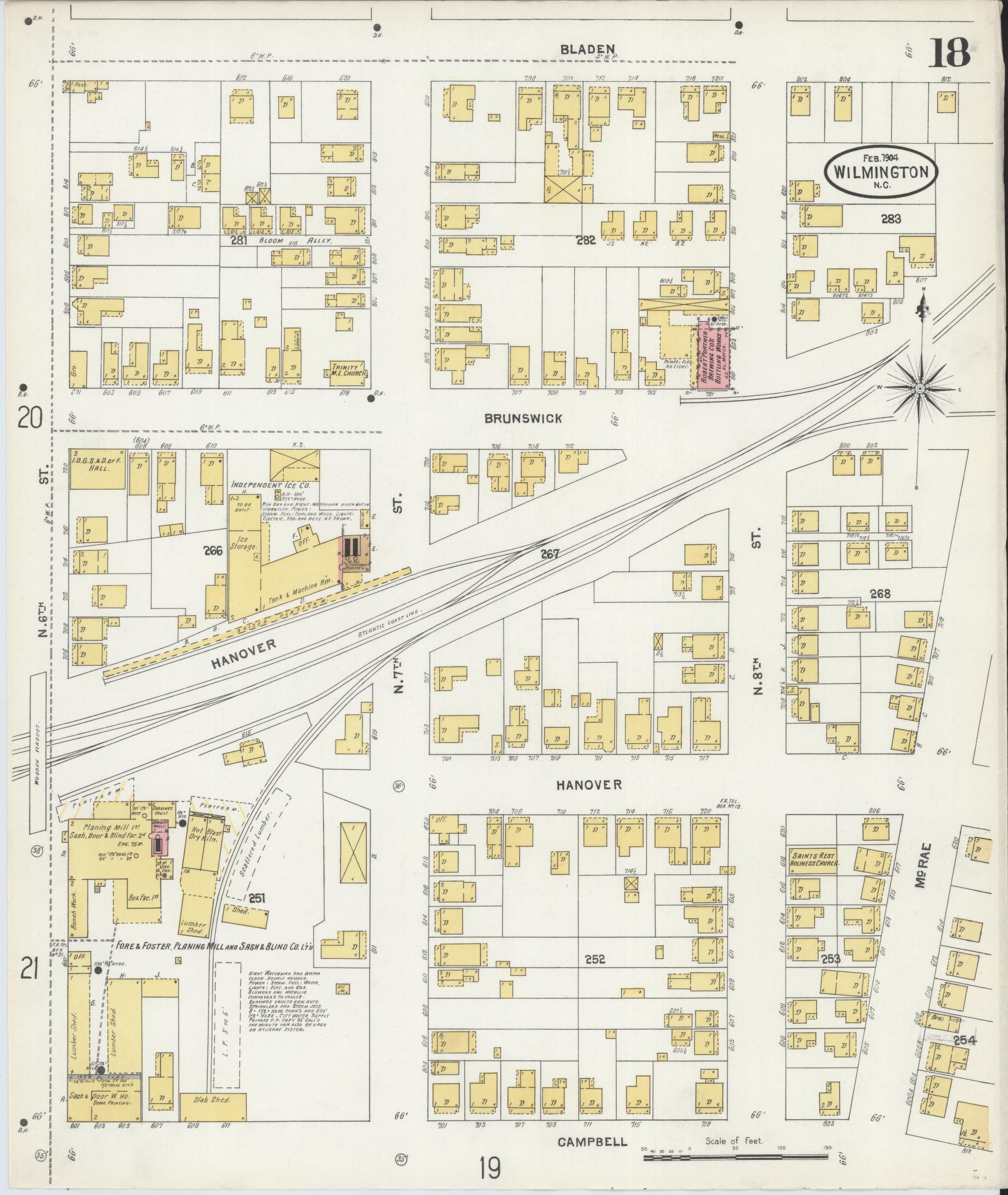 Sanborn Fire Insurance Map from Wilmington, New Hanover County, North Carolina (1904), Sheet #0018 - Complete Map Set gallery image, historic Sanborn map, vintage wall art, North Carolina North Carolina