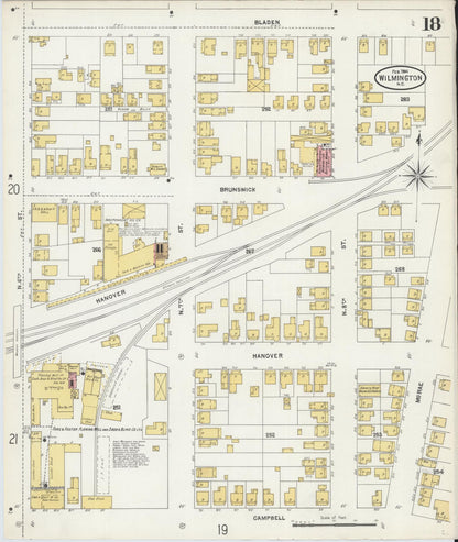 Sanborn Fire Insurance Map from Wilmington, New Hanover County, North Carolina (1904), Sheet #0018 - Complete Map Set gallery image, historic Sanborn map, vintage wall art, North Carolina North Carolina