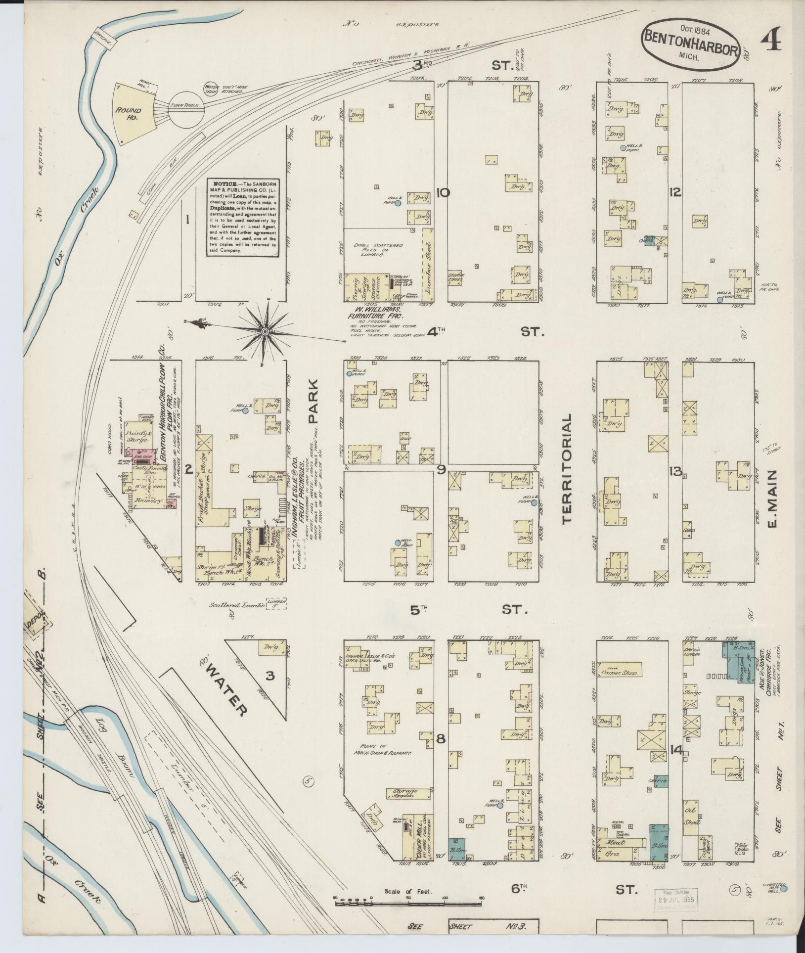 Sanborn Fire Insurance Map from Benton Harbor, Berrien County, Michigan (1884), Sheet #0004 - Complete Map Set gallery image, historic Sanborn map, vintage wall art, Michigan Michigan