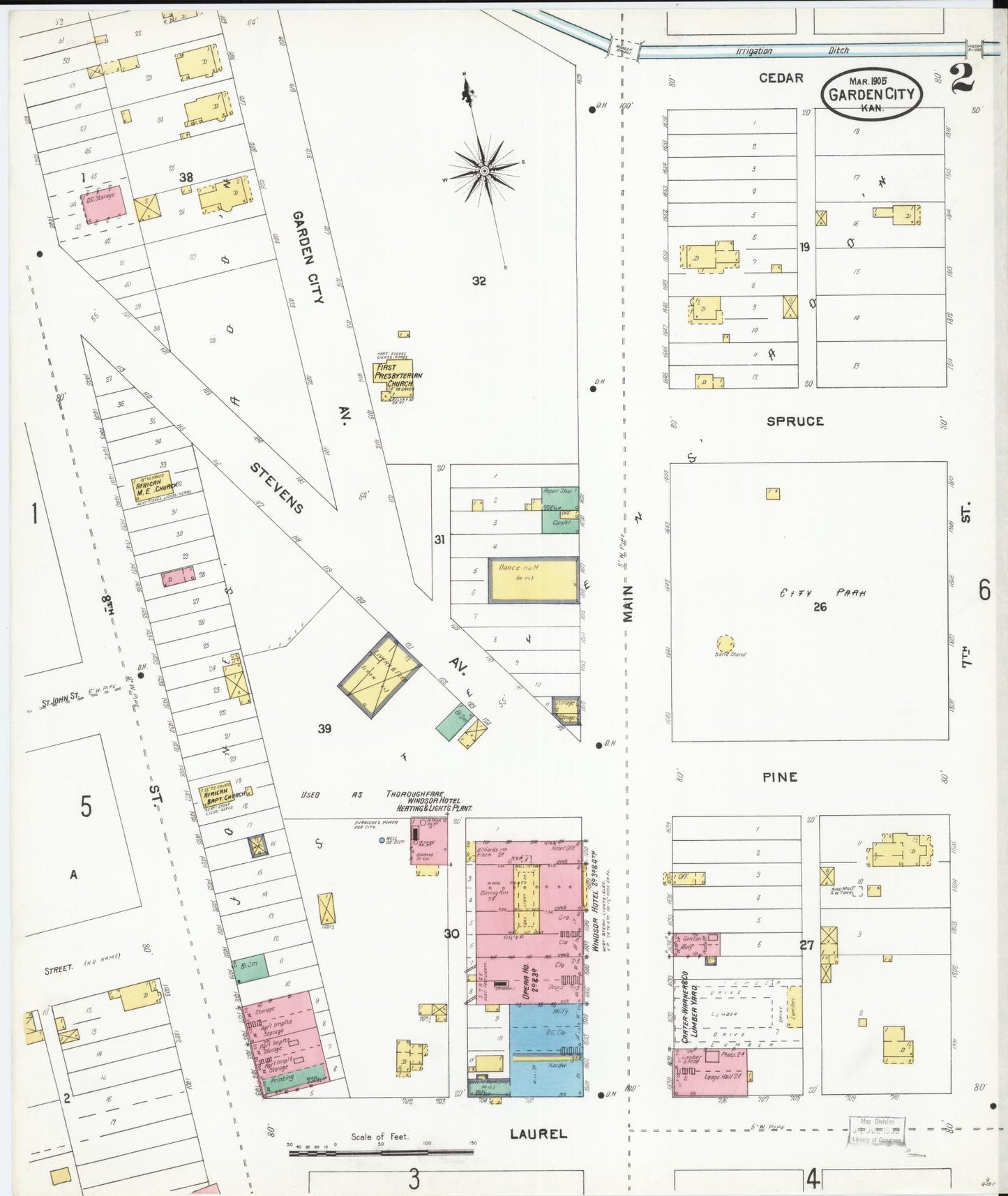 Sanborn Fire Insurance Map from Garden City, Finney County, Kansas (1905), Sheet #0002 - Complete Map Set gallery image, historic Sanborn map, vintage wall art, Kansas Kansas