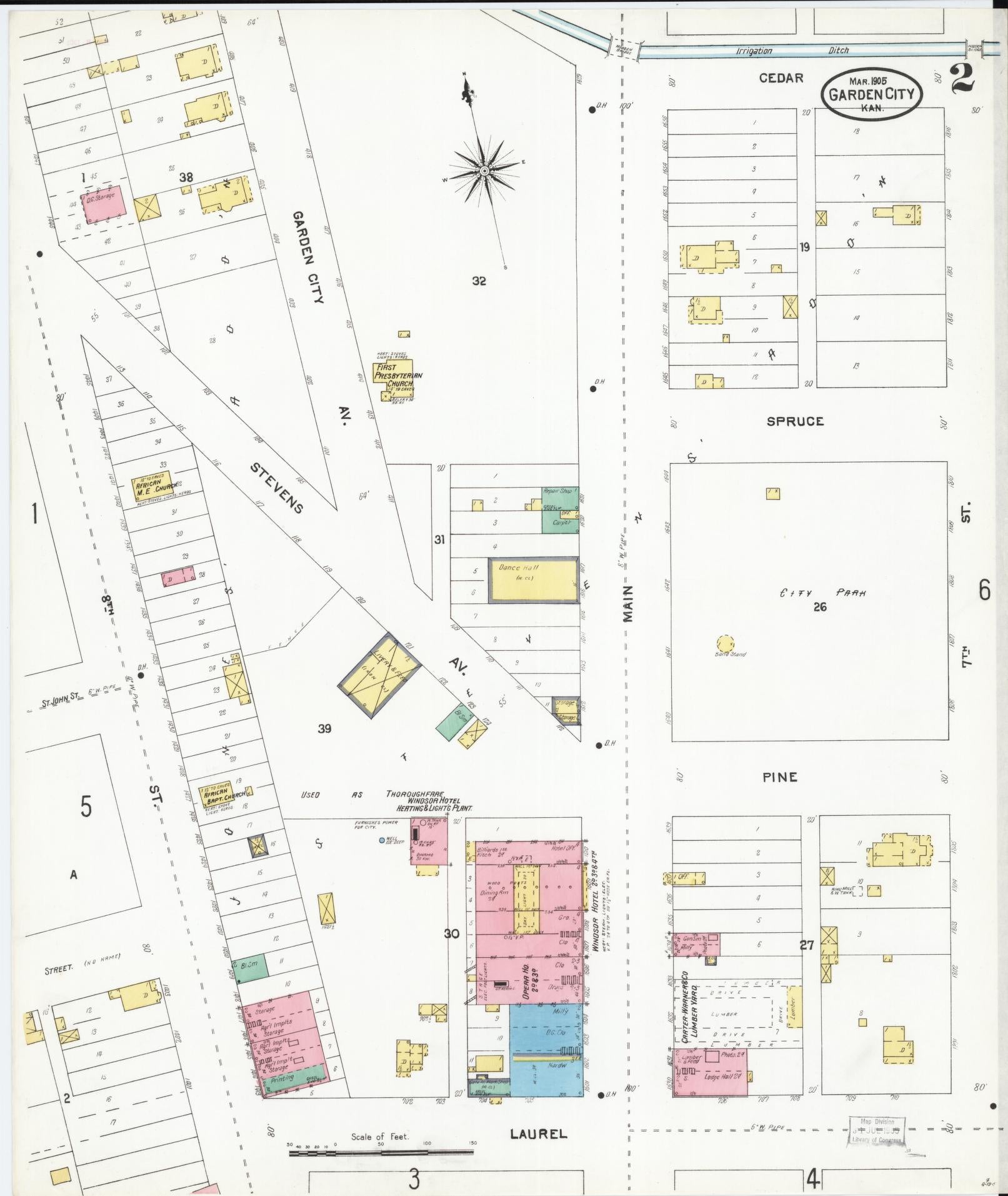 Sanborn Fire Insurance Map from Garden City, Finney County, Kansas (1905), Sheet #0002 - Complete Map Set gallery image, historic Sanborn map, vintage wall art, Kansas Kansas