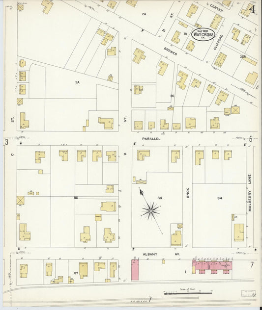 Sanborn Fire Insurance Map from Waycross, Ware County, Georgia (1908), Sheet #0004 - Historic Sanborn Fire Insurance Map Print, vintage old map wall art, antique decor, genealogy gift, Georgia Georgia map