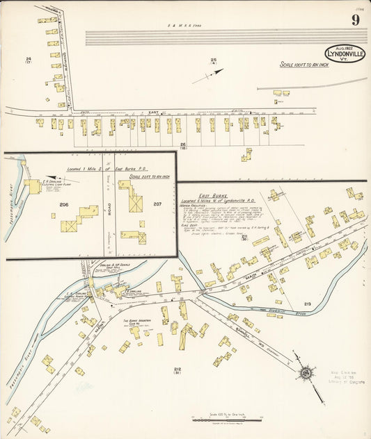 Sanborn Fire Insurance Map from Lyndonville, Caledonia County, Vermont (1922), Sheet #0009 - Historic Sanborn Fire Insurance Map Print, vintage old map wall art, antique decor, genealogy gift, Vermont Vermont map