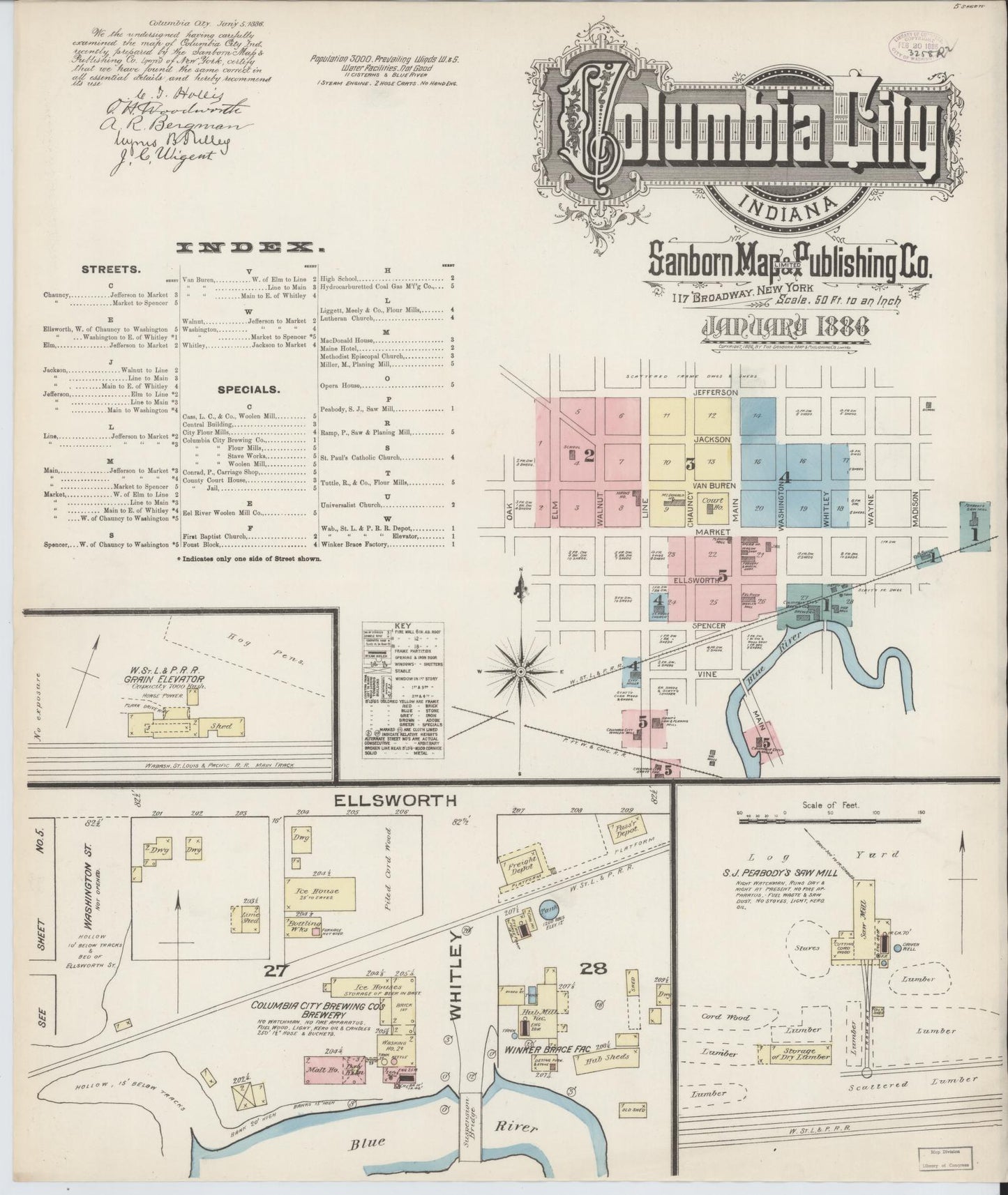 Sanborn Fire Insurance Map from Columbia City, Whitley County, Indiana (1886), Sheet #0001 - Complete Map Set gallery image, historic Sanborn map, vintage wall art, Indiana Indiana