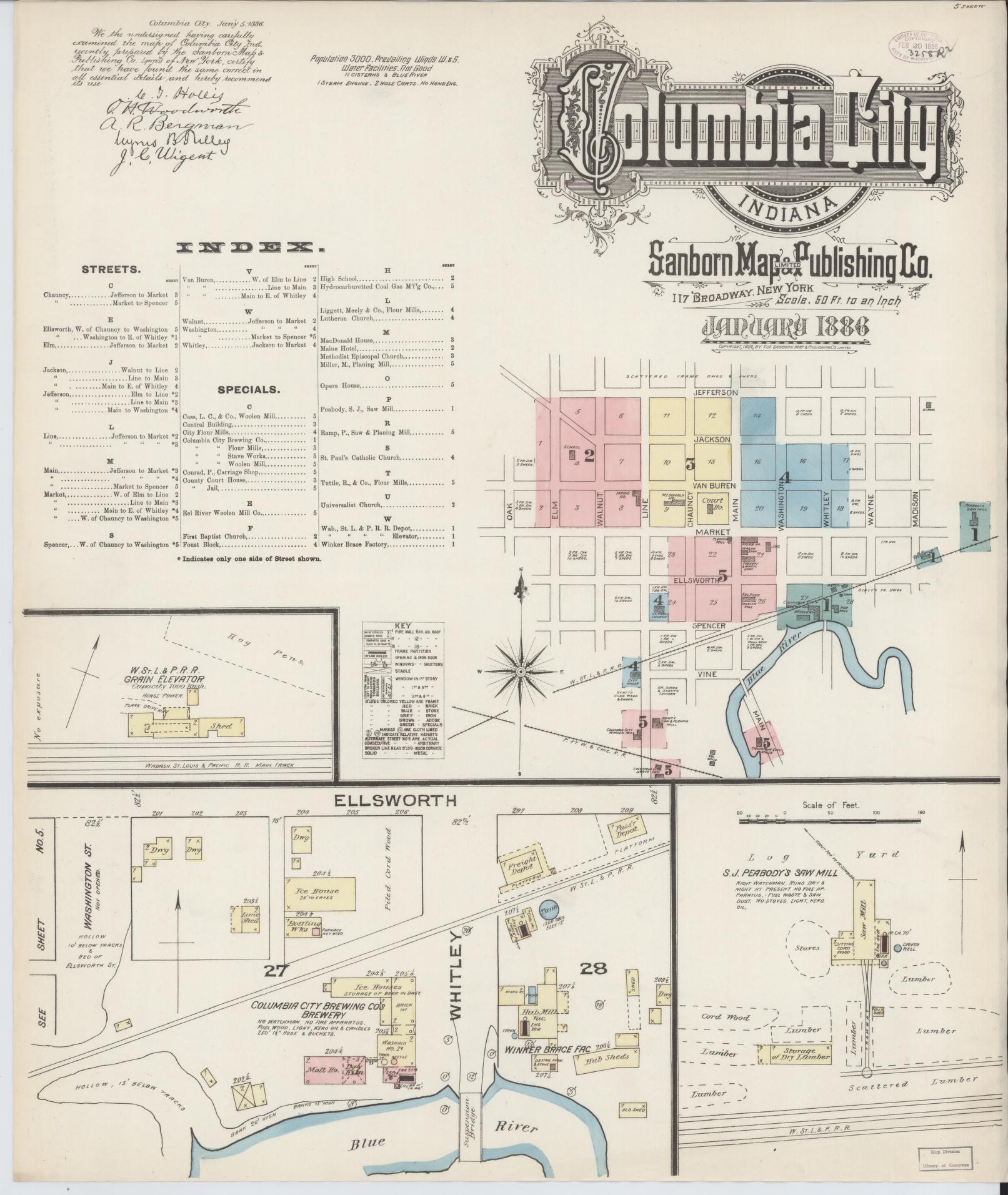 Sanborn Fire Insurance Map from Columbia City, Whitley County, Indiana (1886), Sheet #0001 - Complete Map Set gallery image, historic Sanborn map, vintage wall art, Indiana Indiana