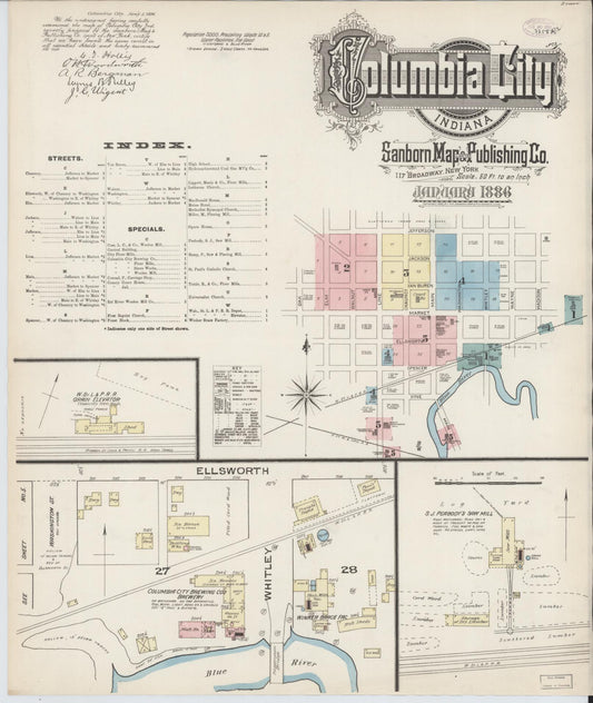 Sanborn Fire Insurance Map from Columbia City, Whitley County, Indiana (1886), Sheet #0001 - Complete Map Set gallery image, historic Sanborn map, vintage wall art, Indiana Indiana