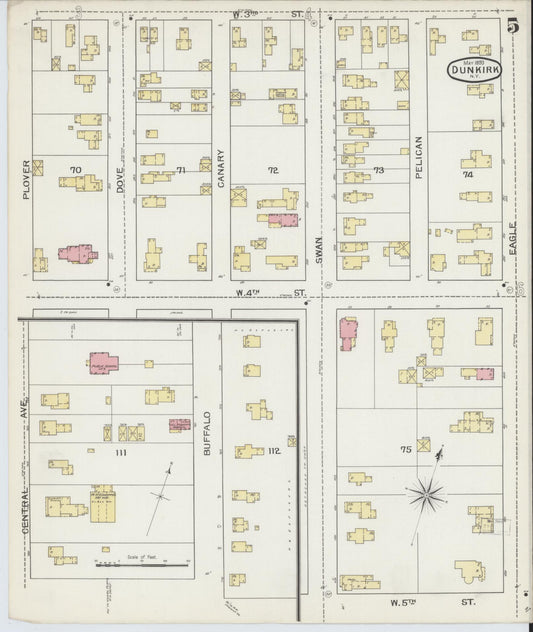 Sanborn Fire Insurance Map from Dunkirk, Chautauqua County, New York (1893), Sheet #0005 - Historic Sanborn Fire Insurance Map Print, vintage old map wall art, antique decor, genealogy gift, New York New York map