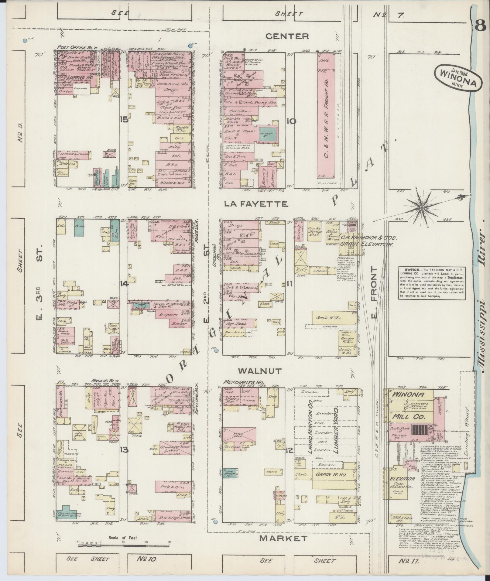 Sanborn Fire Insurance Map from Winona, Winona County, Minnesota (1884), Sheet #0008 - Complete Map Set gallery image, historic Sanborn map, vintage wall art, Minnesota Minnesota