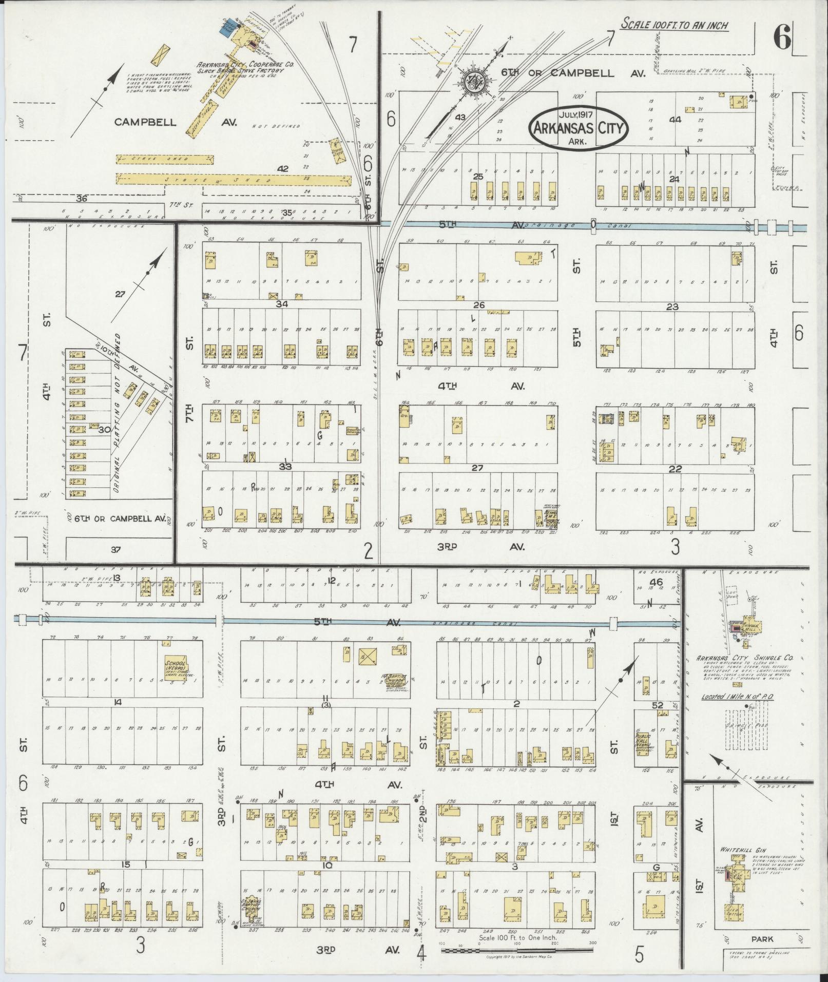 Sanborn Fire Insurance Map from Arkansas City, Desha County, Arkansas (1917), Sheet #0006 - Complete Map Set gallery image, historic Sanborn map, vintage wall art, Arkansas Arkansas
