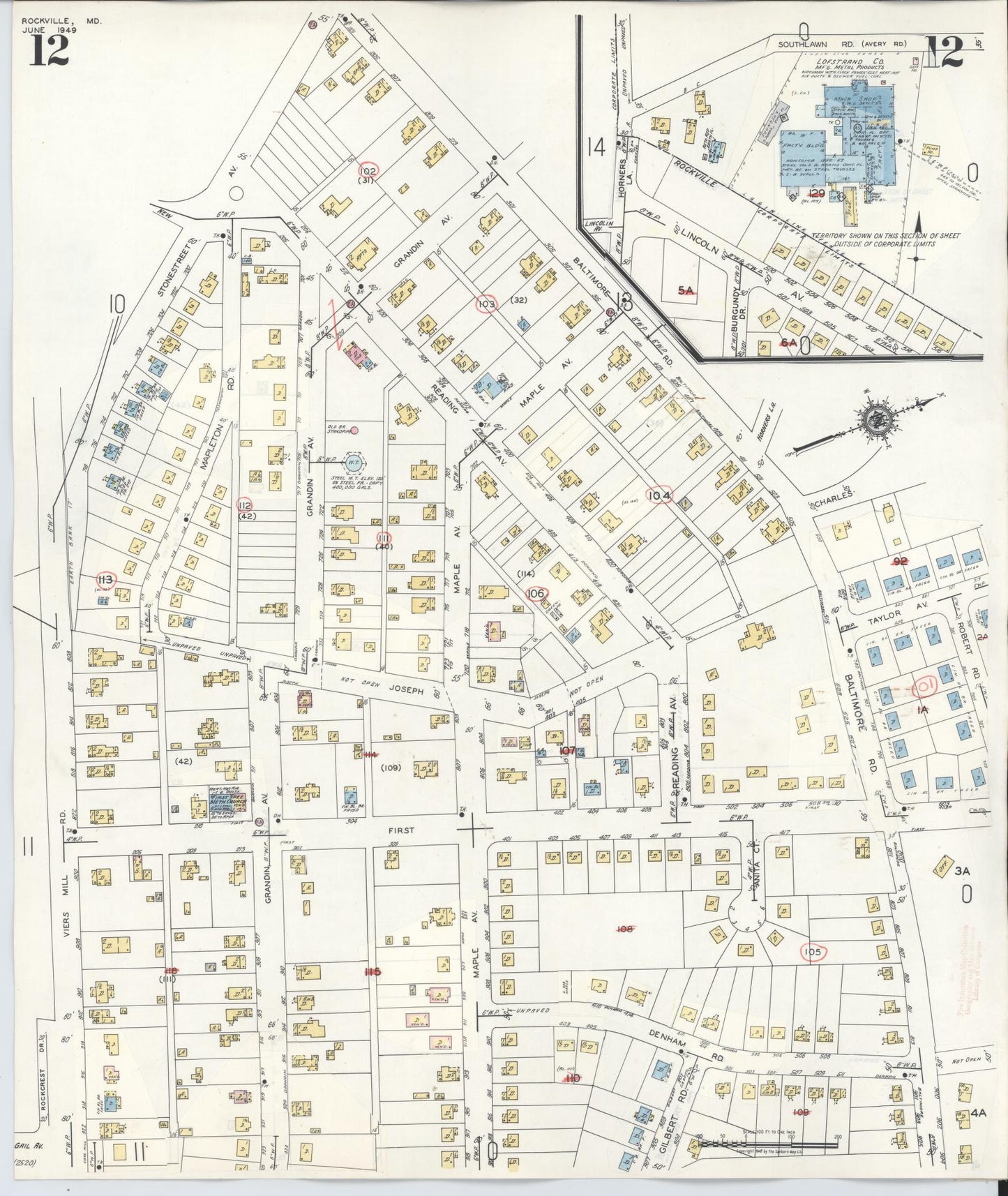 Sanborn Fire Insurance Map from Rockville, Montgomery County, Maryland (1960), Sheet #0012 - Historic Sanborn Fire Insurance Map Print, vintage old map wall art, antique decor, genealogy gift, Maryland Maryland map