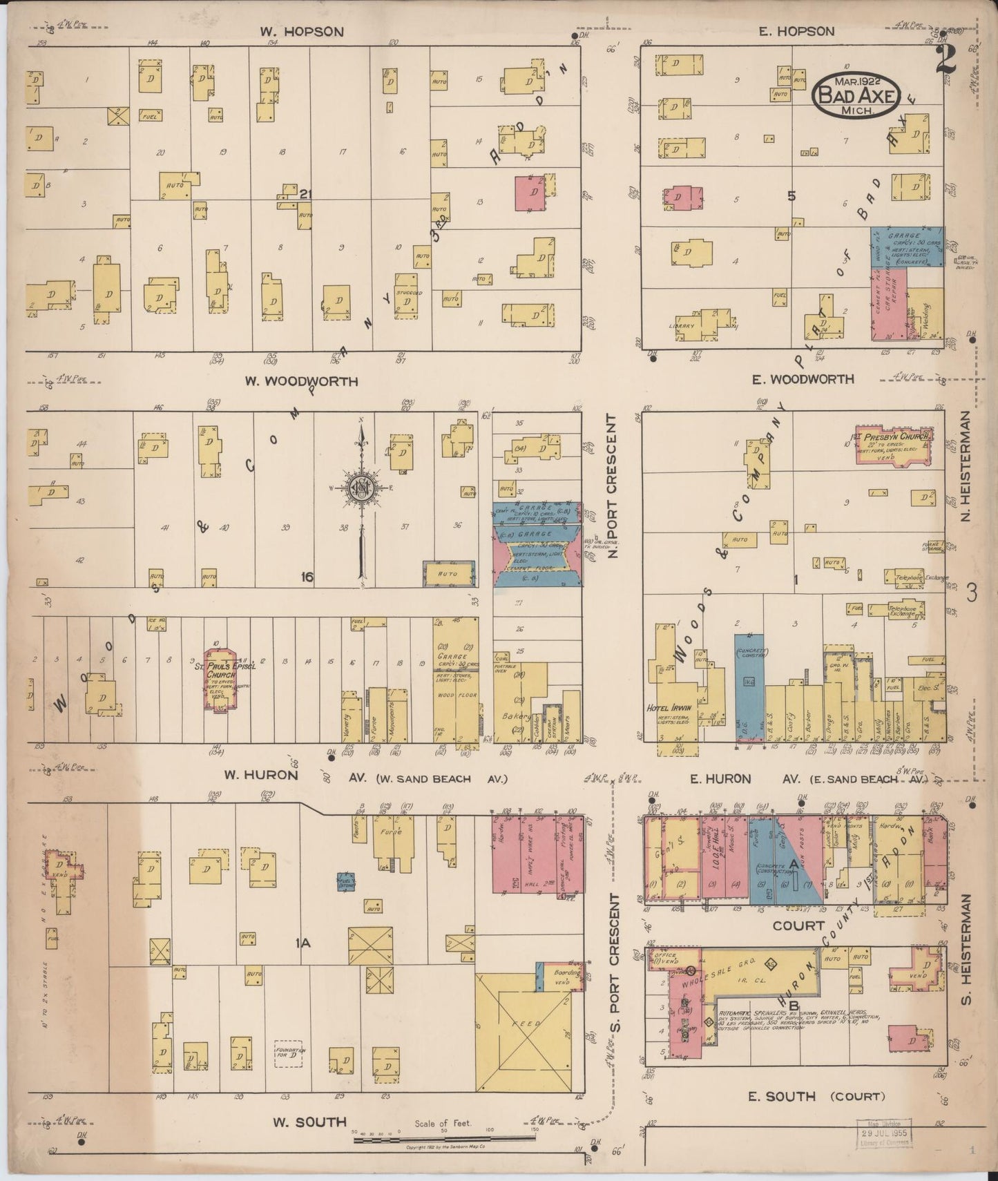 Sanborn Fire Insurance Map from Bad Axe, Huron County, Michigan (1922), Sheet #0002 - Complete Map Set gallery image, historic Sanborn map, vintage wall art, Michigan Michigan