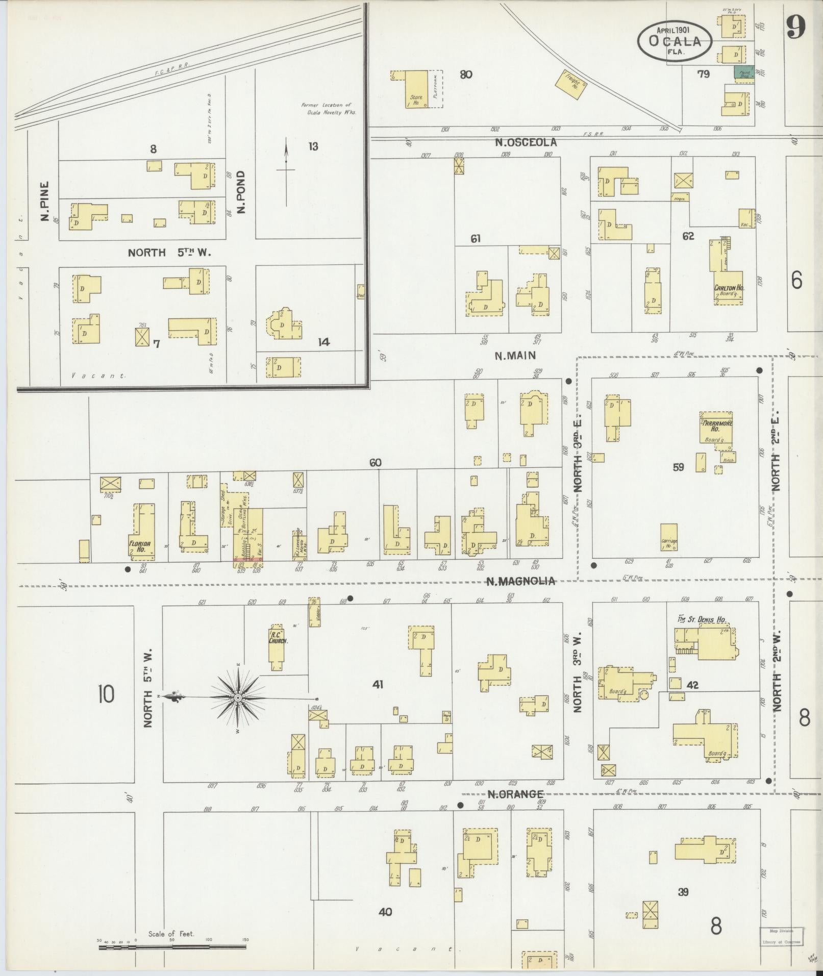 Sanborn Fire Insurance Map from Ocala, Marion County, Florida (1901), Sheet #0009 - Historic Sanborn Fire Insurance Map Print, vintage old map wall art, antique decor, genealogy gift, Florida Florida map