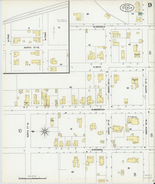 Sanborn Fire Insurance Map from Ocala, Marion County, Florida (1901), Sheet #0009 - Historic Sanborn Fire Insurance Map Print, vintage old map wall art, antique decor, genealogy gift, Florida Florida map