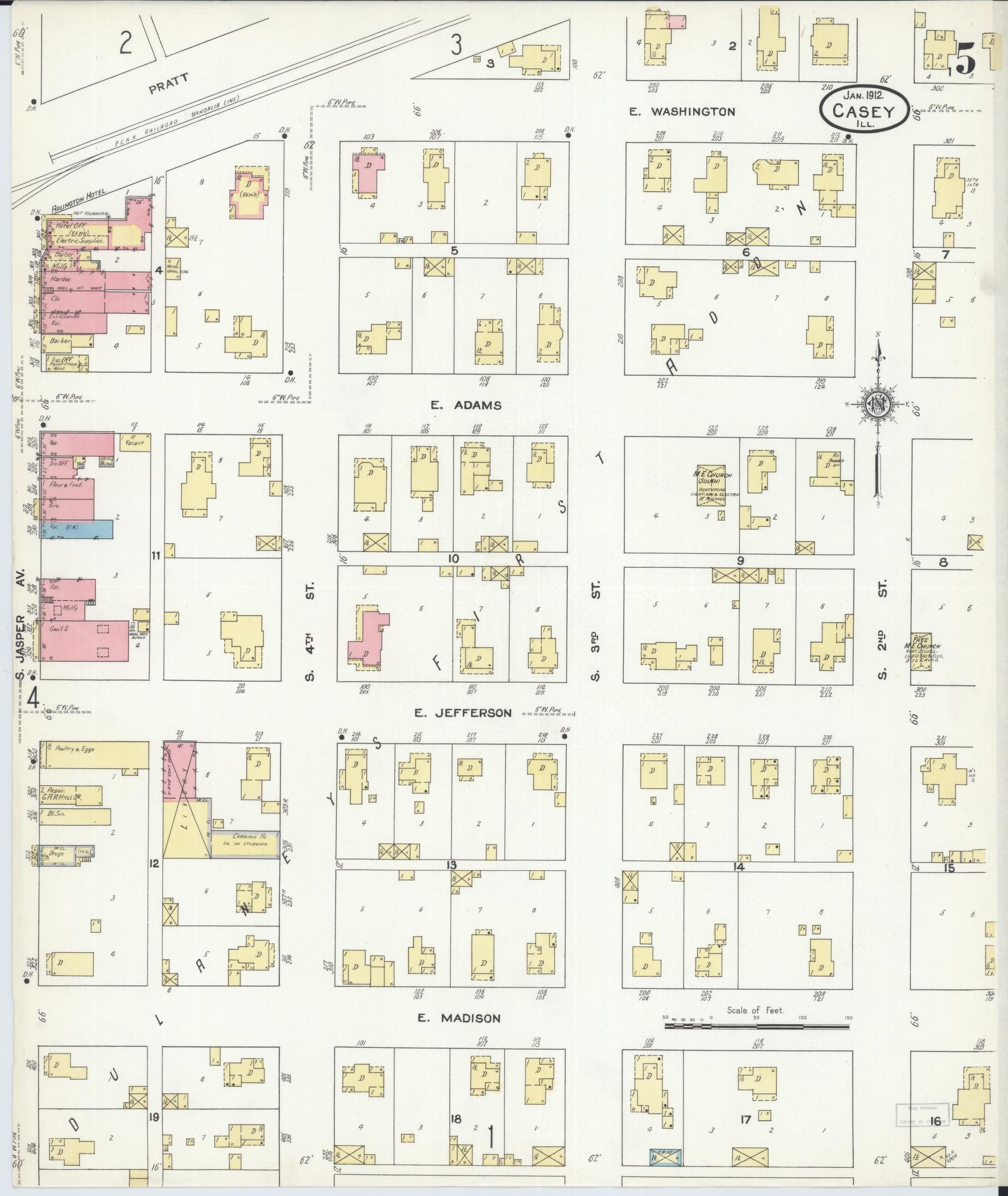 Sanborn Fire Insurance Map from Casey, Clark County, Illinois (1912), Sheet #0005 - Complete Map Set gallery image, historic Sanborn map, vintage wall art, Illinois Illinois