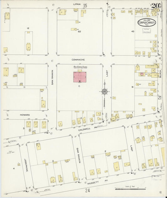 Sanborn Fire Insurance Map from Corpus Christi, Nueces County, Texas (1914), Sheet #0020 - Historic Sanborn Fire Insurance Map Print, vintage old map wall art, antique decor, genealogy gift, Texas Texas map