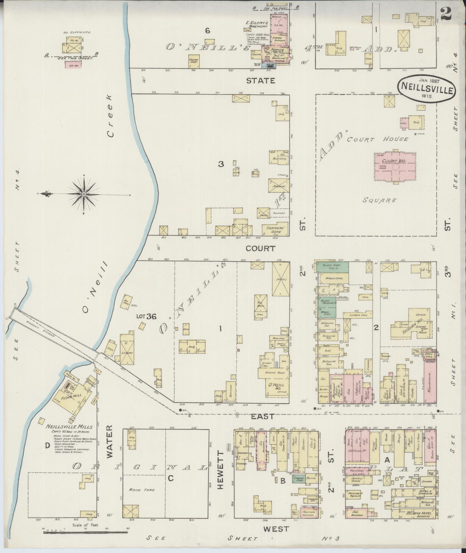 Sanborn Fire Insurance Map from Neillsville, Clark County, Wisconsin (1887), Sheet #0002 - Complete Map Set gallery image, historic Sanborn map, vintage wall art, Wisconsin Wisconsin