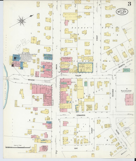 Sanborn Fire Insurance Map from Milan, Washtenaw And Monroe Counties, Michigan (1908), Sheet #0003 - Historic Sanborn Fire Insurance Map Print, vintage old map wall art, antique decor, genealogy gift, Michigan Michigan map