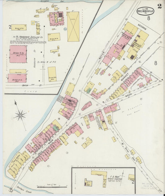 Sanborn Fire Insurance Map from Brownsville, Fayette County, Pennsylvania (1896), Sheet #0002 - Historic Sanborn Fire Insurance Map Print, vintage old map wall art, antique decor, genealogy gift, Pennsylvania Pennsylvania map