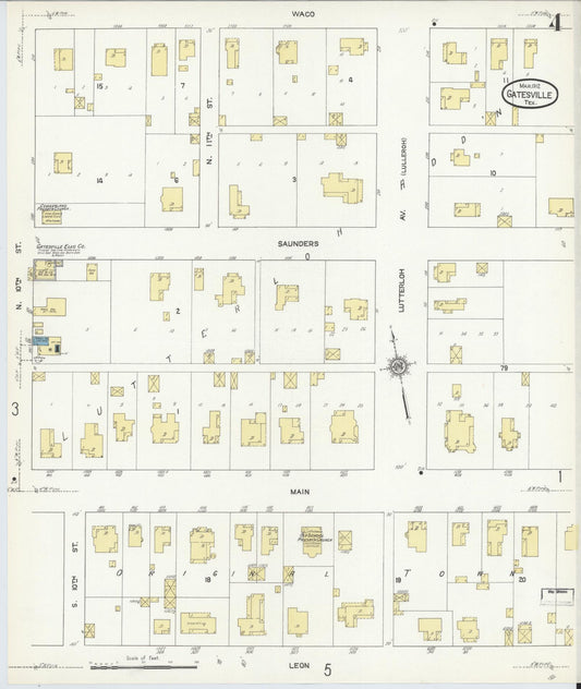Sanborn Fire Insurance Map from Gatesville, Coryell County, Texas (1912), Sheet #0004 - Historic Sanborn Fire Insurance Map Print, vintage old map wall art, antique decor, genealogy gift, Texas Texas map