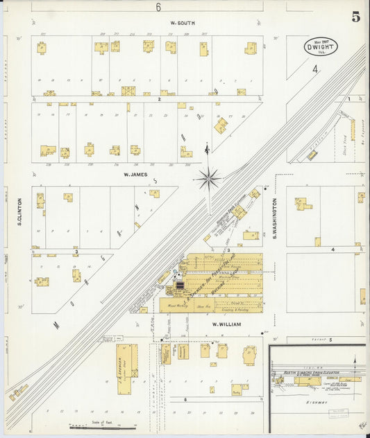 Sanborn Fire Insurance Map from Dwight, Livingston County, Illinois (1907), Sheet #0005 - Historic Sanborn Fire Insurance Map Print, vintage old map wall art, antique decor, genealogy gift, Illinois Illinois map