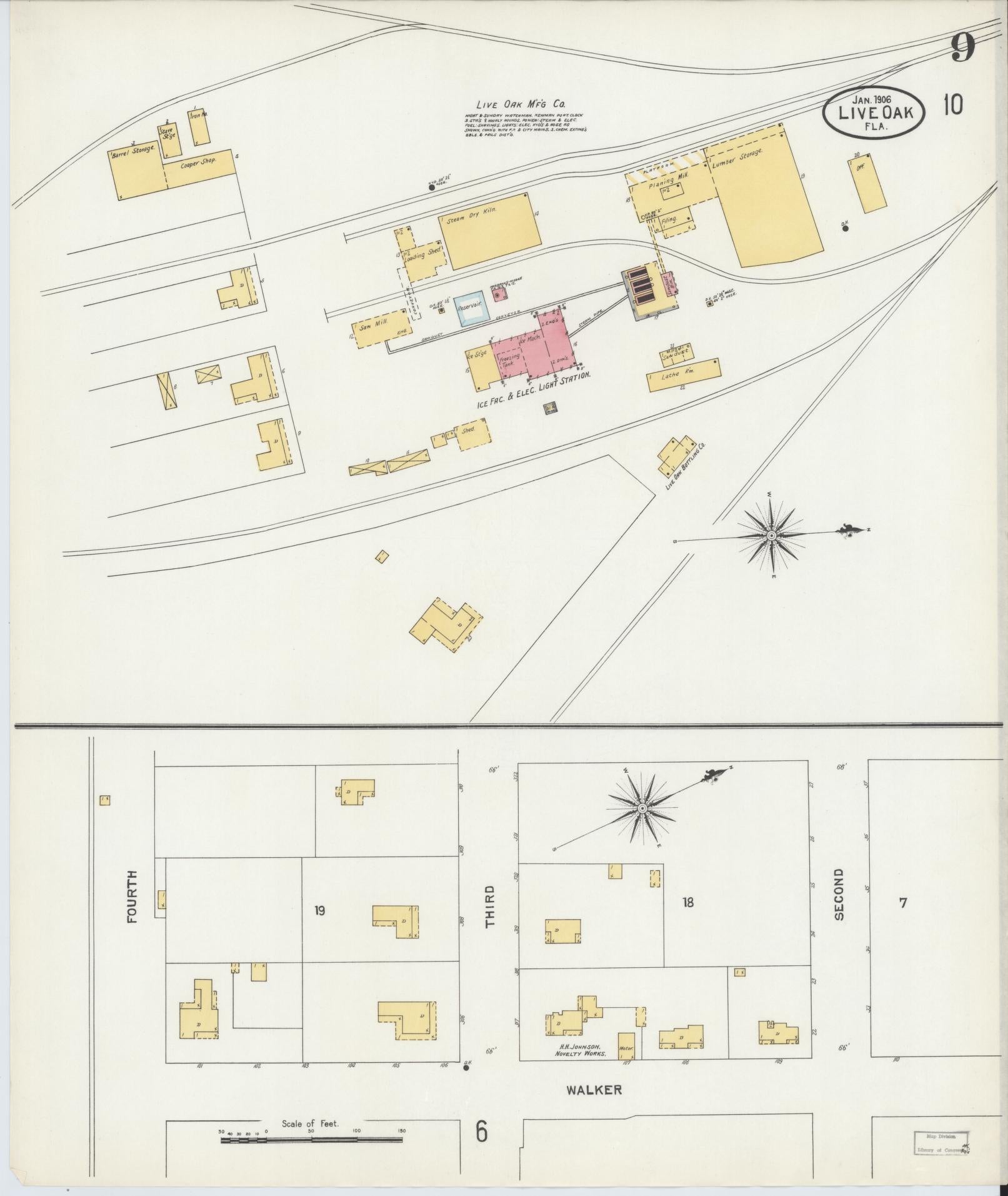 Sanborn Fire Insurance Map from Live Oak, Suwanee County, Florida (1906), Sheet #0009 - Historic Sanborn Fire Insurance Map Print, vintage old map wall art, antique decor, genealogy gift, Florida Florida map