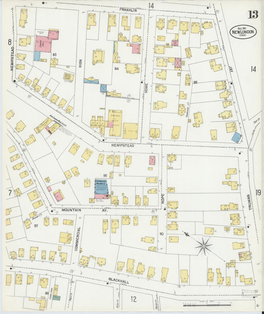 Sanborn Fire Insurance Map from New London, New London County, Connecticut (1901), Sheet #0013 - Historic Sanborn Fire Insurance Map Print, vintage old map wall art, antique decor, genealogy gift, Connecticut Connecticut map