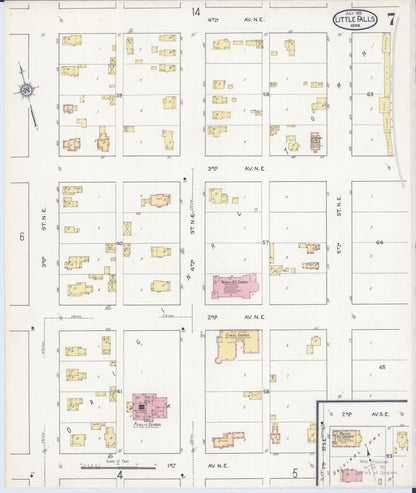 Sanborn Fire Insurance Map from Little Falls, Morrison County, Minnesota (1915), Sheet #0007 - Historic Sanborn Fire Insurance Map Print, vintage old map wall art, antique decor, genealogy gift, Minnesota Minnesota map