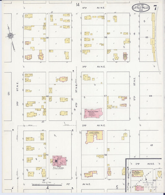 Sanborn Fire Insurance Map from Little Falls, Morrison County, Minnesota (1915), Sheet #0007 - Historic Sanborn Fire Insurance Map Print, vintage old map wall art, antique decor, genealogy gift, Minnesota Minnesota map