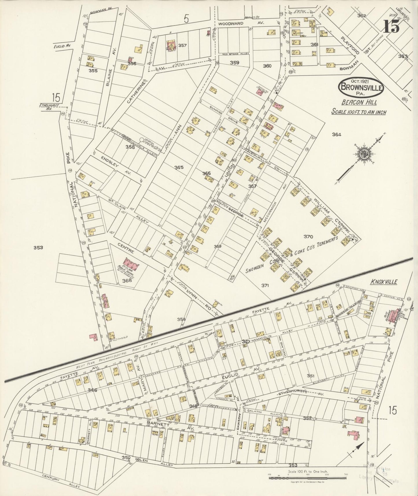 Sanborn Fire Insurance Map from Brownsville, Fayette County, Pennsylvania (1921), Sheet #0015 - Historic Sanborn Fire Insurance Map Print, vintage old map wall art, antique decor, genealogy gift, Pennsylvania Pennsylvania map
