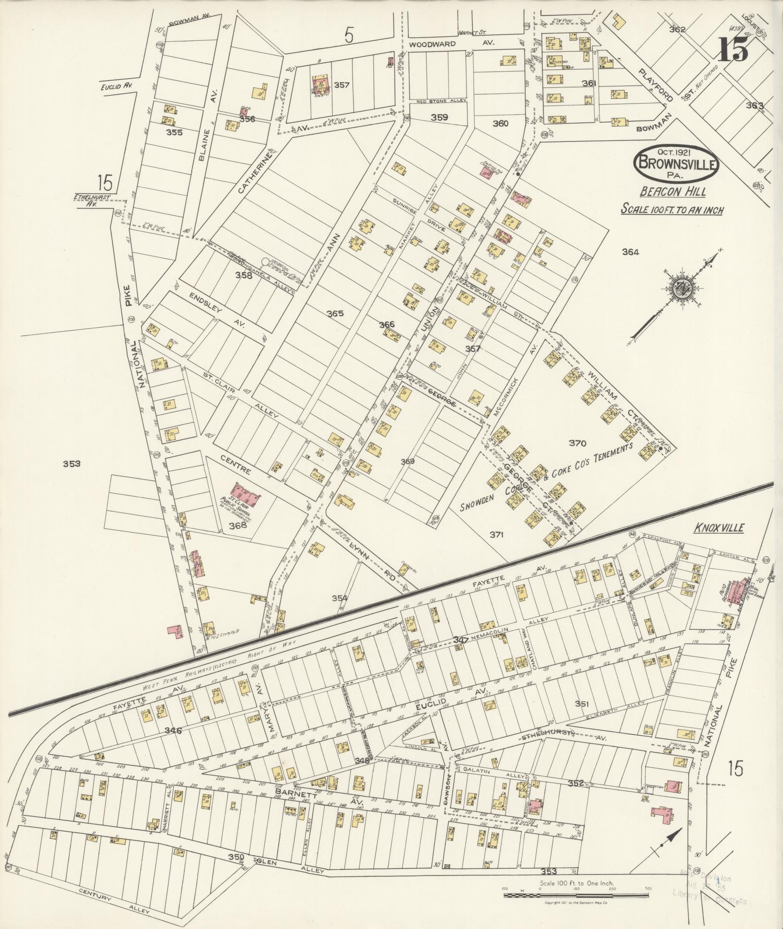 Sanborn Fire Insurance Map from Brownsville, Fayette County, Pennsylvania (1921), Sheet #0015 - Historic Sanborn Fire Insurance Map Print, vintage old map wall art, antique decor, genealogy gift, Pennsylvania Pennsylvania map