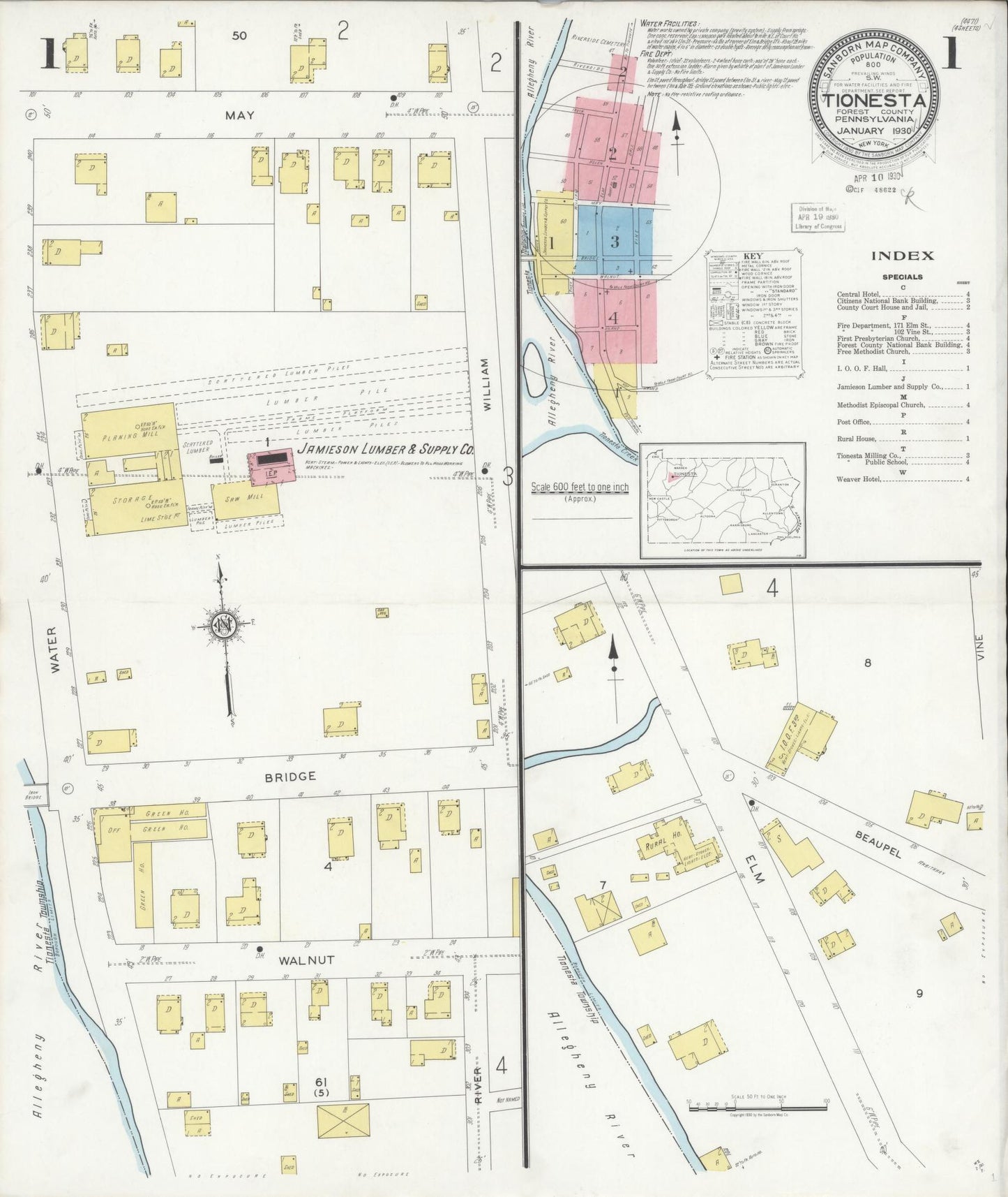 Sanborn Fire Insurance Map from Tionesta, Forest County, Pennsylvania (1930), Sheet #0001 - Complete Map Set gallery image, historic Sanborn map, vintage wall art, Pennsylvania Pennsylvania