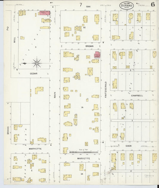 Sanborn Fire Insurance Map from Durand, Shiawassee County, Michigan (1908), Sheet #0006 - Historic Sanborn Fire Insurance Map Print, vintage old map wall art, antique decor, genealogy gift, Michigan Michigan map