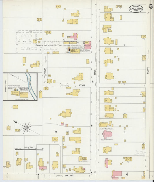 Sanborn Fire Insurance Map from Gallatin, Sumner County, Tennessee (1903), Sheet #0005 - Historic Sanborn Fire Insurance Map Print, vintage old map wall art, antique decor, genealogy gift, Tennessee Tennessee map