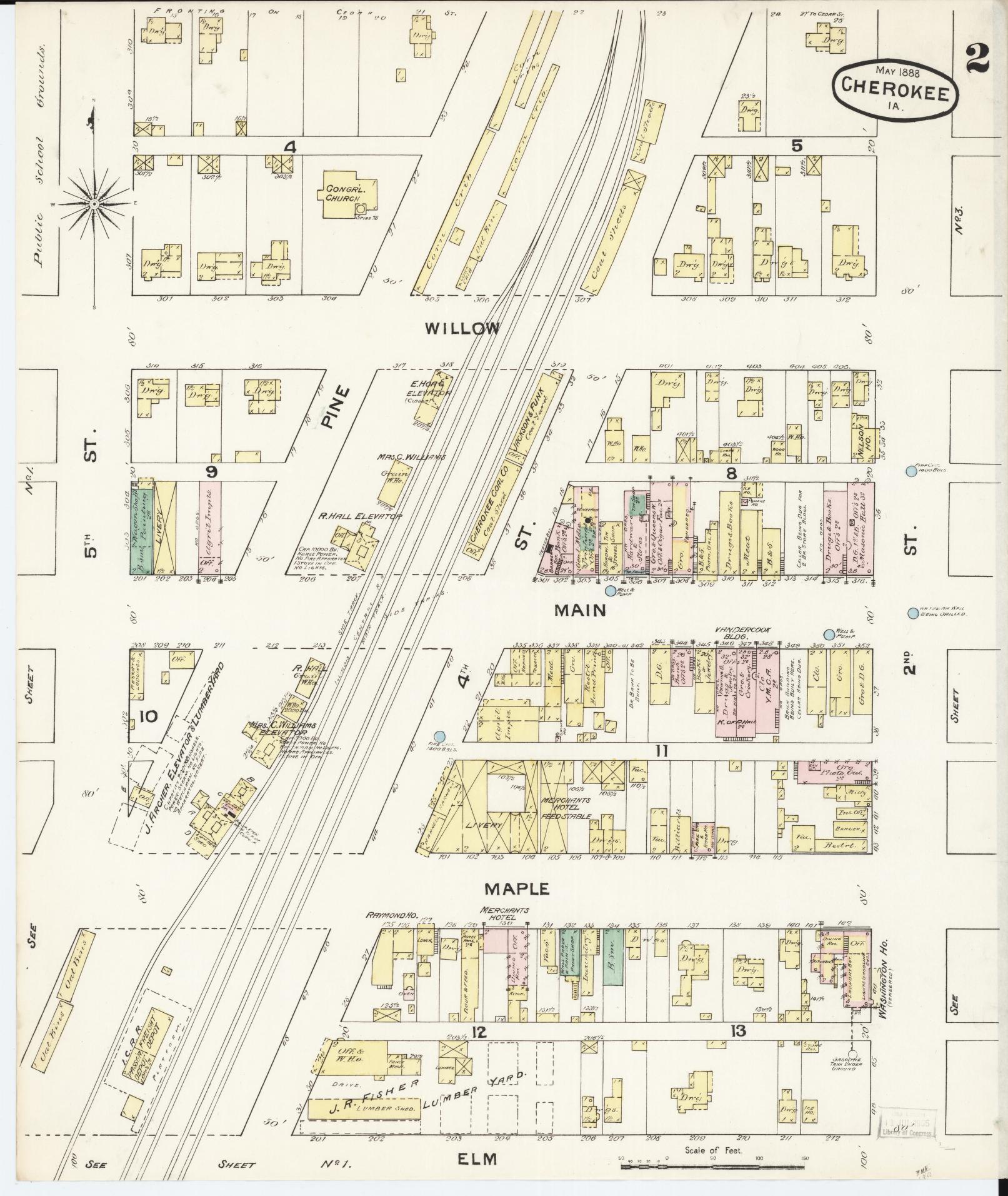 Sanborn Fire Insurance Map from Cherokee, Cherokee County, Iowa (1888), Sheet #0002 - Historic Sanborn Fire Insurance Map Print, vintage old map wall art