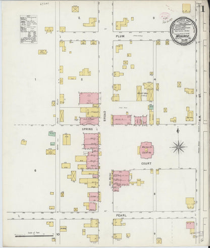 Sanborn Fire Insurance Map from Monroe, Walton County, Georgia (1895), Sheet #0001 - Complete Map Set gallery image, historic Sanborn map, vintage wall art, Georgia Georgia