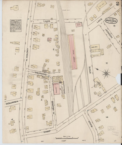 Sanborn Fire Insurance Map from Meriden, New Haven County, Connecticut (1884), Sheet #0002 - Complete Map Set gallery image, historic Sanborn map, vintage wall art, Connecticut Connecticut