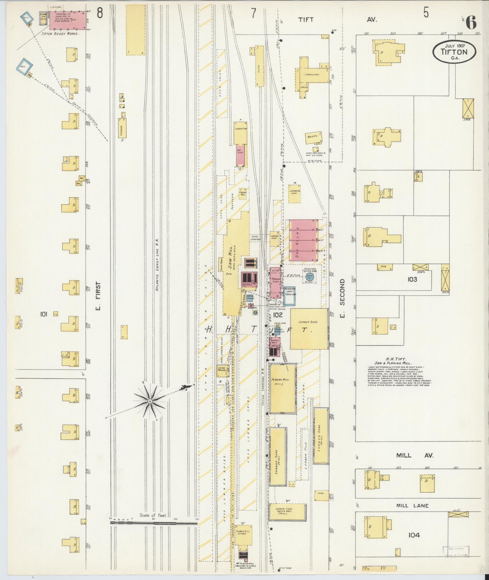 Sanborn Fire Insurance Map from Tifton, Tift County, Georgia (1907), Sheet #0006 - Complete Map Set gallery image, historic Sanborn map, vintage wall art, Georgia Georgia