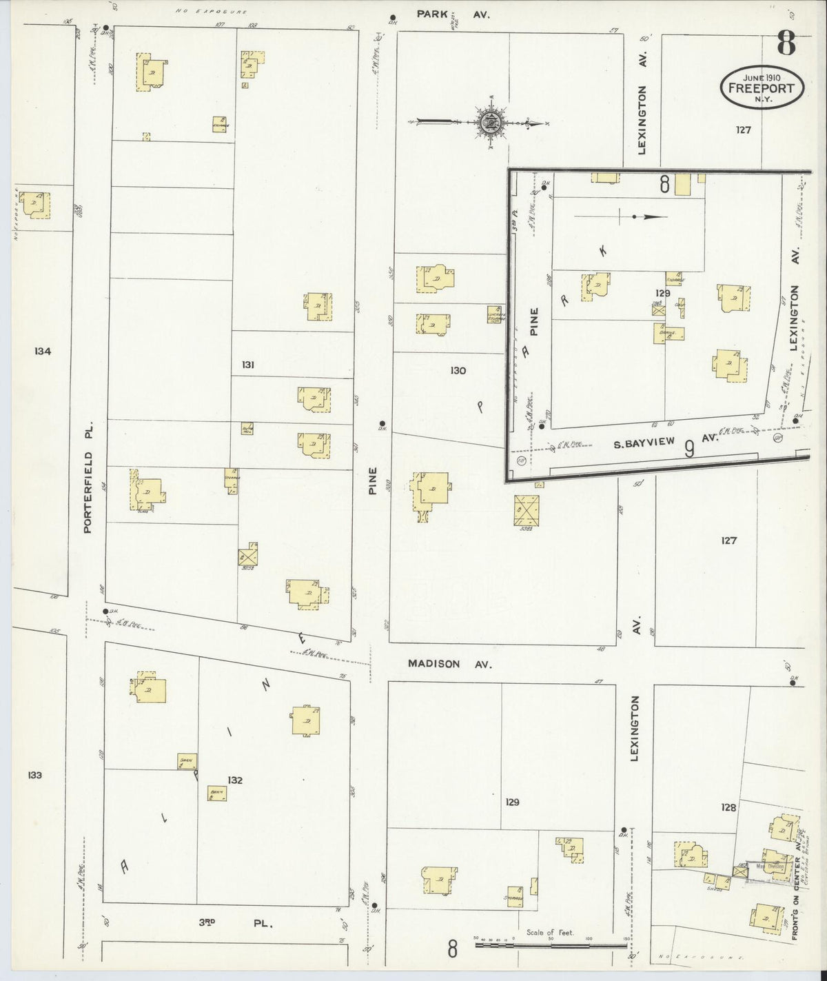 Sanborn Fire Insurance Map from Freeport, Nassau County, New York (1910), Sheet #0008 - Complete Map Set gallery image, historic Sanborn map, vintage wall art, New York New York