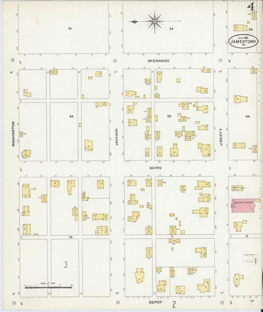 Sanborn Fire Insurance Map from Jamestown, Mercer County, Pennsylvania (1906), Sheet #0004 - Historic Sanborn Fire Insurance Map Print, vintage old map wall art, antique decor, genealogy gift, Pennsylvania Pennsylvania map