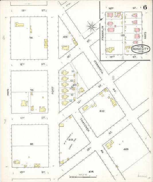 Sanborn Fire Insurance Map from Boise, Ada County, Idaho (1893), Sheet #0006 - Historic Sanborn Fire Insurance Map Print, vintage old map wall art, antique decor, genealogy gift, Idaho Idaho map