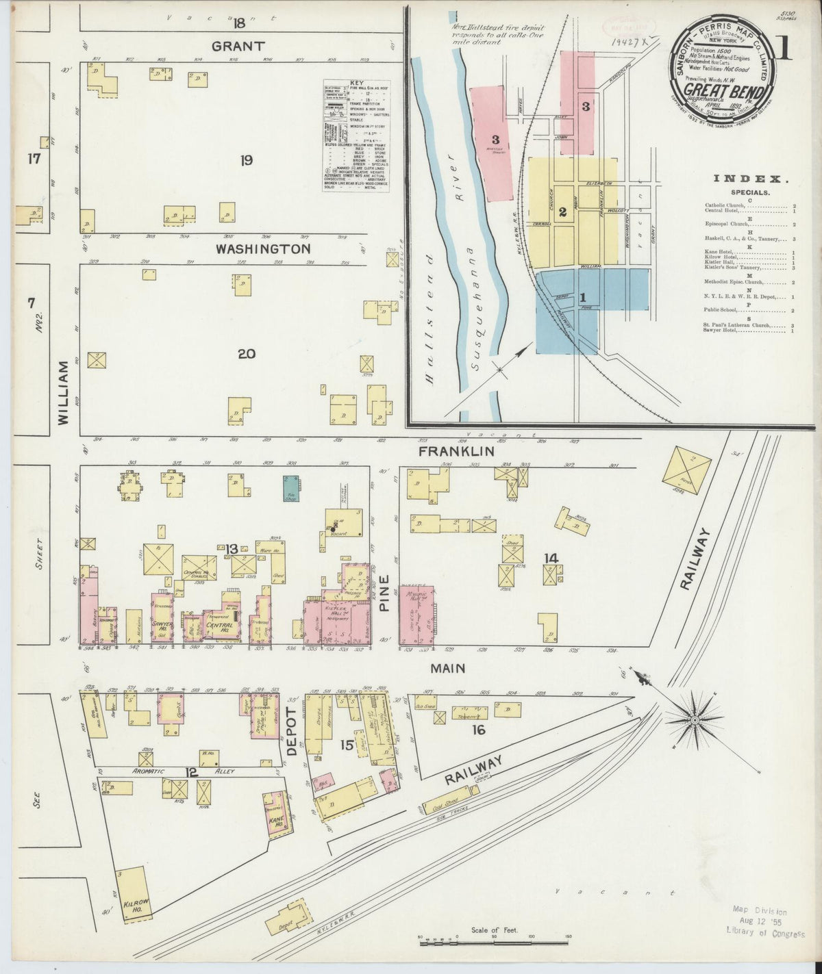 Sanborn Fire Insurance Map from Great Bend, Susquehanna County, Pennsylvania (1892), Sheet #0001 - Complete Map Set gallery image, historic Sanborn map, vintage wall art, Pennsylvania Pennsylvania
