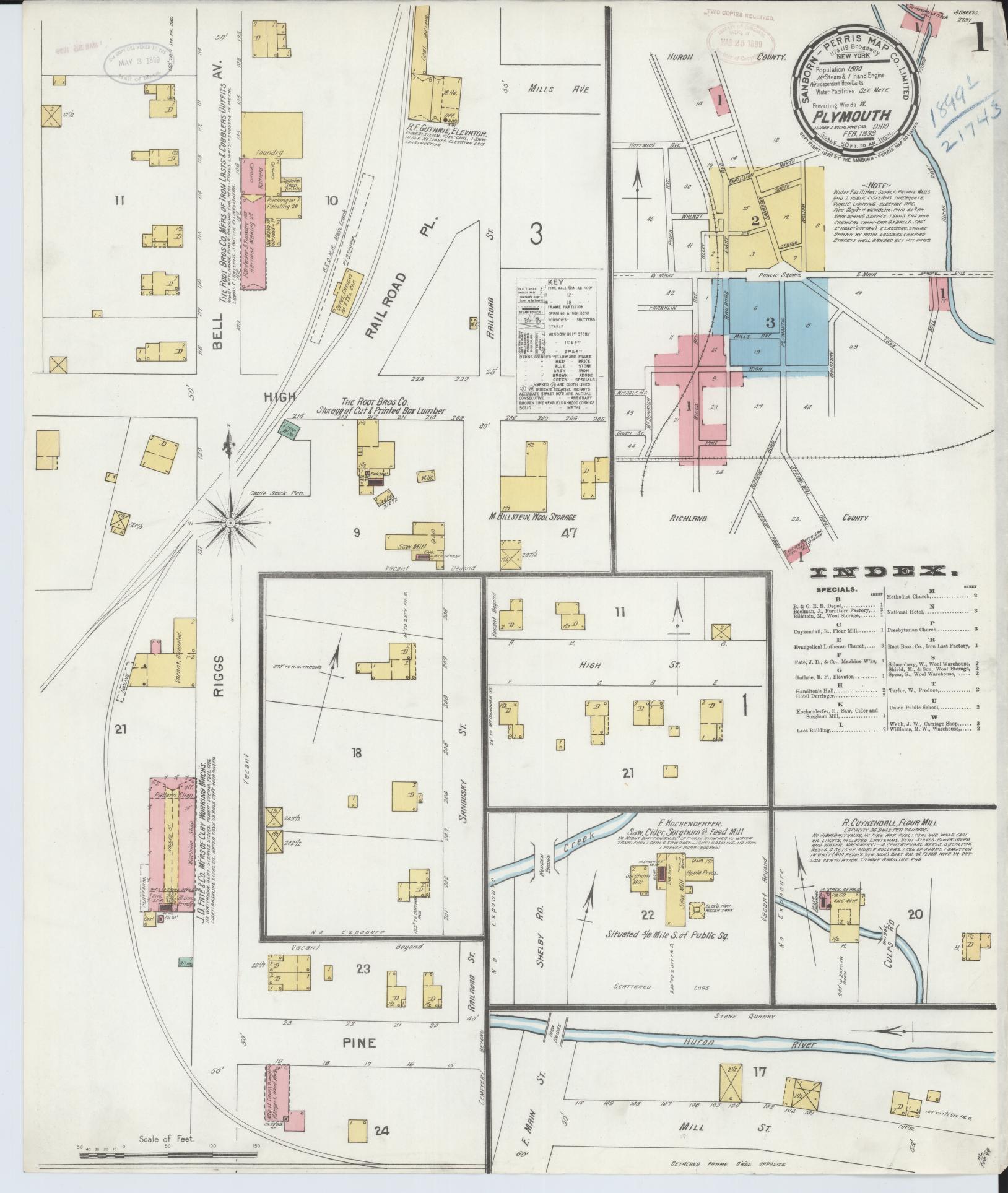 Sanborn Fire Insurance Map from Plymouth, Huron And Richland Counties, Ohio (1899), Sheet #0001 - Complete Map Set gallery image, historic Sanborn map, vintage wall art, Ohio Ohio