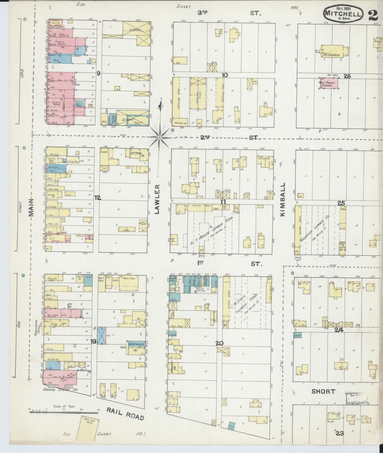 Sanborn Fire Insurance Map from Mitchell, Davison County, South Dakota (1891), Sheet #0002 - Historic Sanborn Fire Insurance Map Print, vintage old map wall art, antique decor, genealogy gift, South Dakota South Dakota map