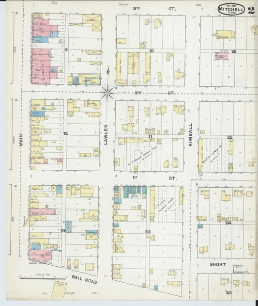Sanborn Fire Insurance Map from Mitchell, Davison County, South Dakota (1891), Sheet #0002 - Historic Sanborn Fire Insurance Map Print, vintage old map wall art, antique decor, genealogy gift, South Dakota South Dakota map