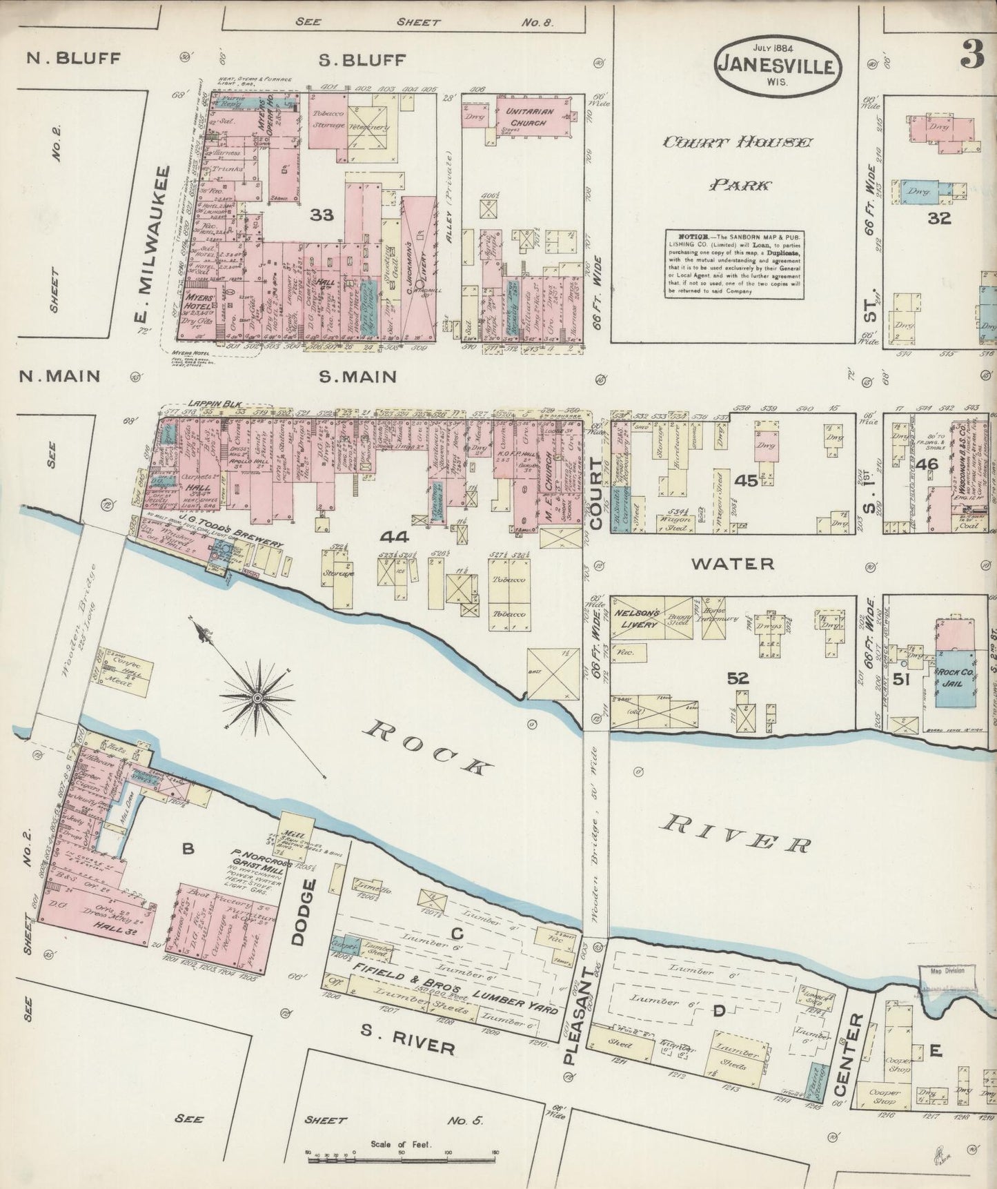 Sanborn Fire Insurance Map from Janesville, Rock County, Wisconsin (1884), Sheet #0003 - Complete Map Set gallery image, historic Sanborn map, vintage wall art, Wisconsin Wisconsin