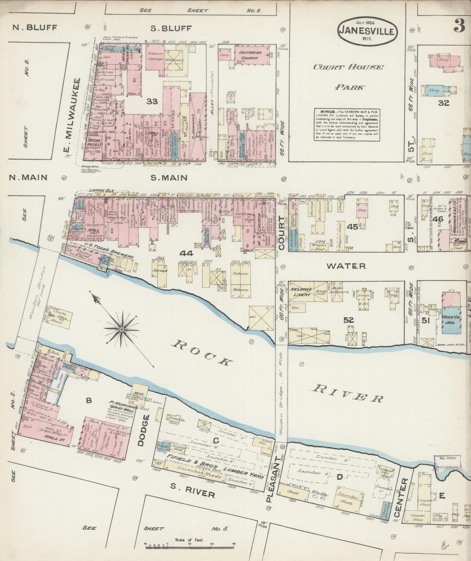 Sanborn Fire Insurance Map from Janesville, Rock County, Wisconsin (1884), Sheet #0003 - Complete Map Set gallery image, historic Sanborn map, vintage wall art, Wisconsin Wisconsin