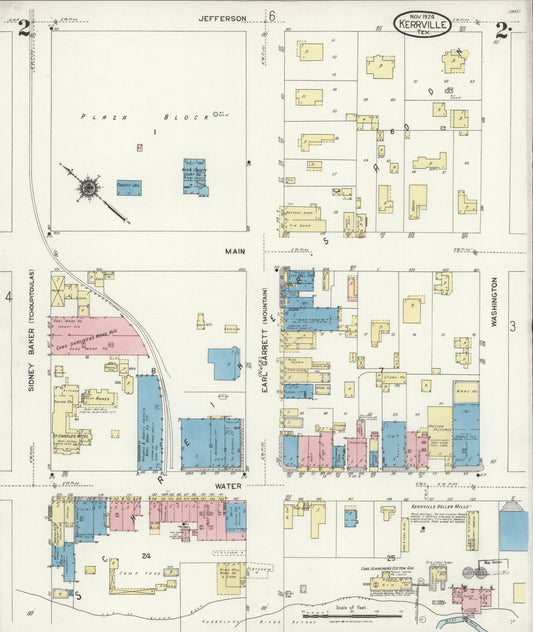 Sanborn Fire Insurance Map from Kerrville, Kerr County, Texas (1924), Sheet #0002 - Historic Sanborn Fire Insurance Map Print, vintage old map wall art, antique decor, genealogy gift, Texas Texas map