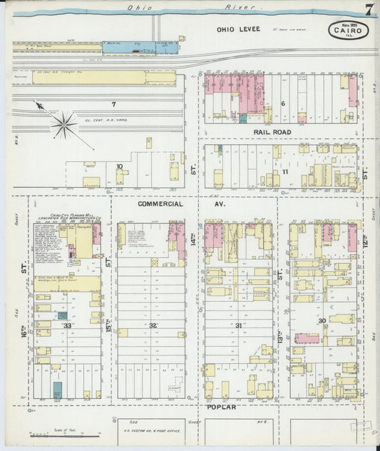 Sanborn Fire Insurance Map from Cairo, Alexander County, Illinois (1891), Sheet #0007 - Historic Sanborn Fire Insurance Map Print, vintage old map wall art, antique decor, genealogy gift, Illinois Illinois map