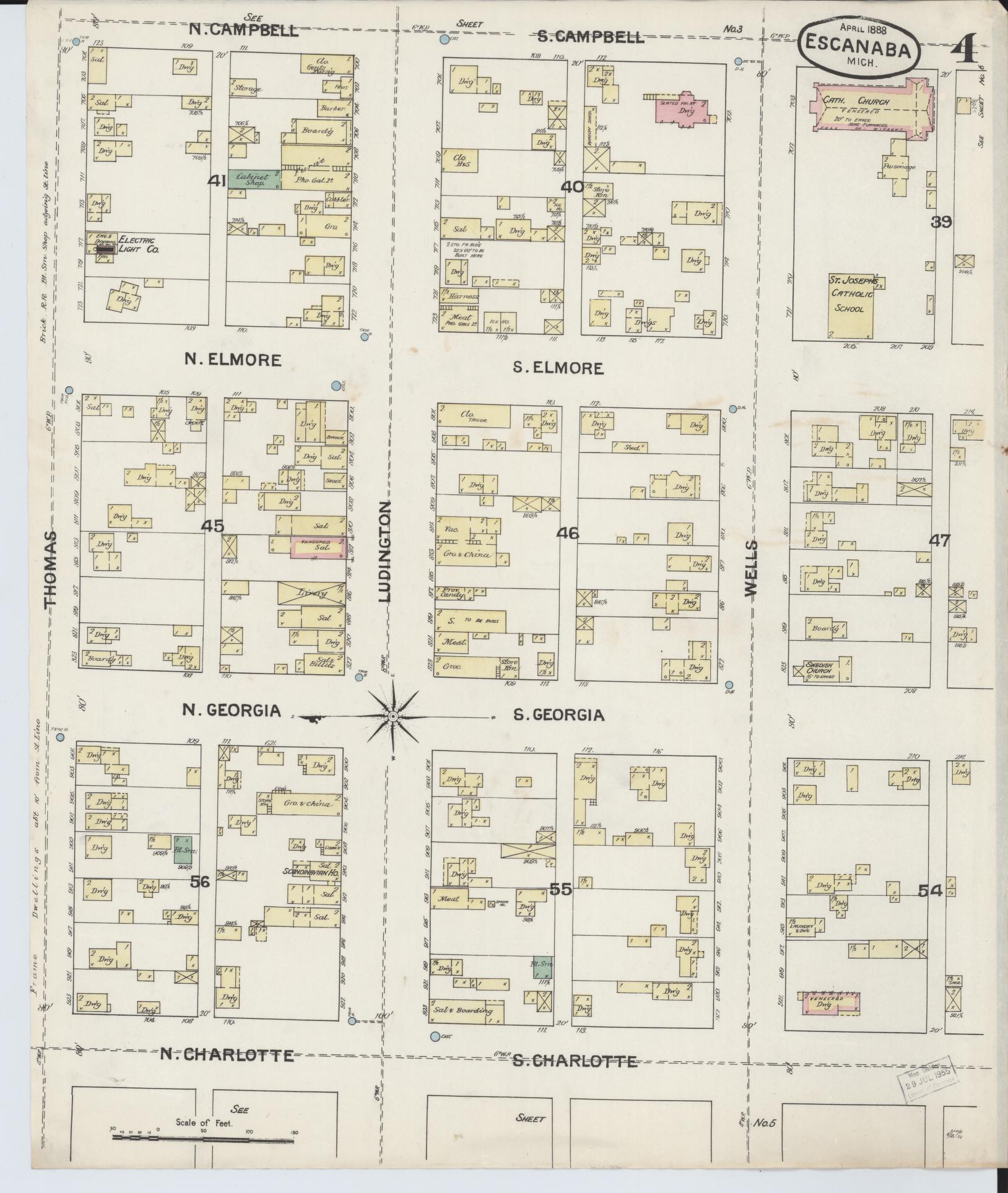 Sanborn Fire Insurance Map from Escanaba, Delta County, Michigan (1888), Sheet #0004 - Historic Sanborn Fire Insurance Map Print, vintage old map wall art, antique decor, genealogy gift, Michigan Michigan map